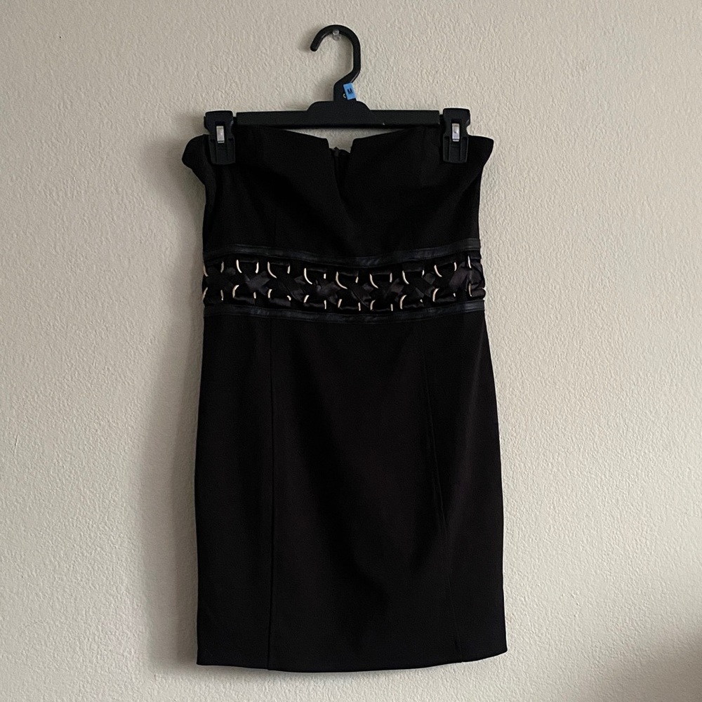 Mustard Seed Black Strapless Cocktail Dress with Woven Waist Detail